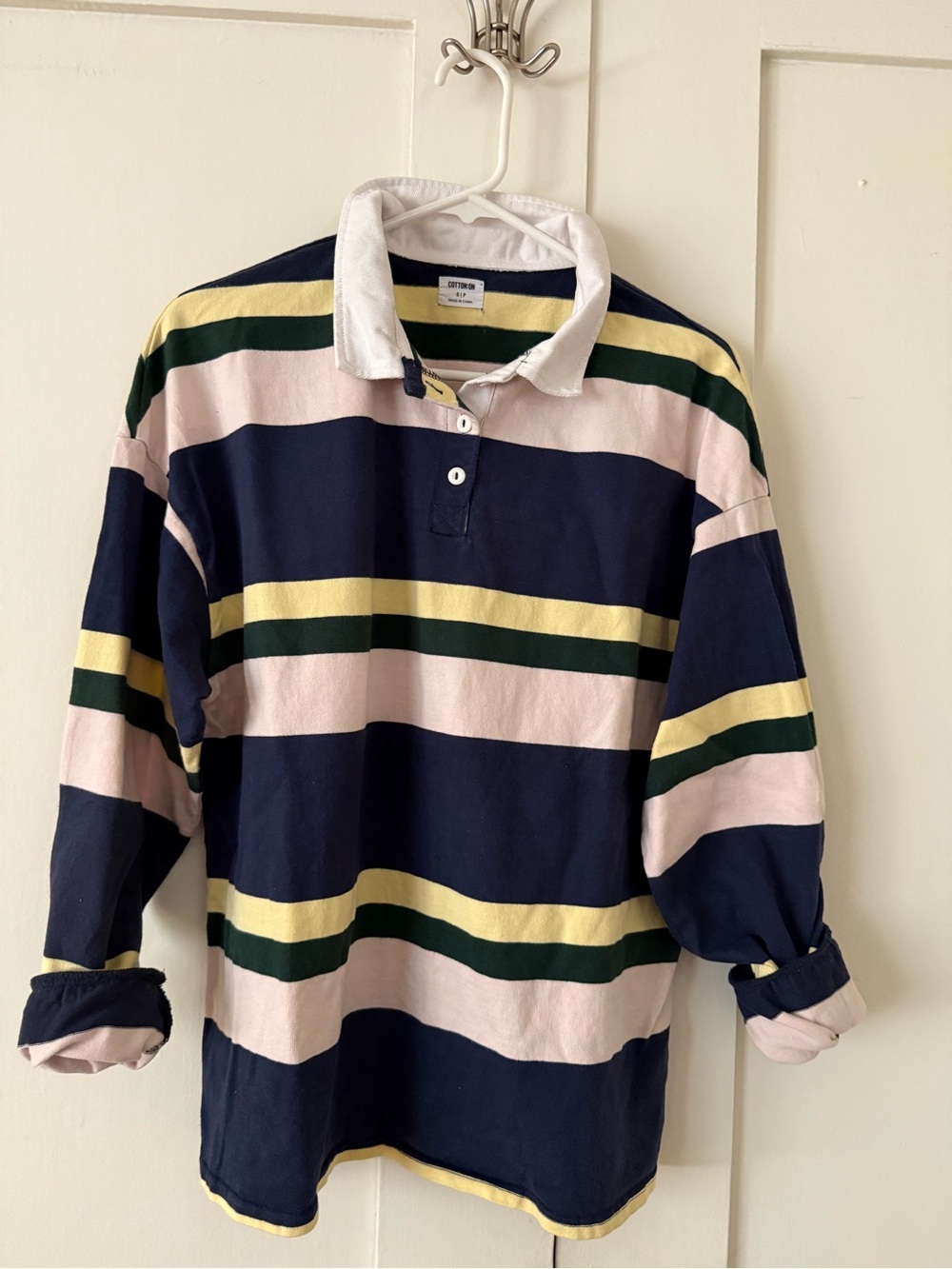 Cotton On Navy, Pink & Yellow Striped Rugby Polo